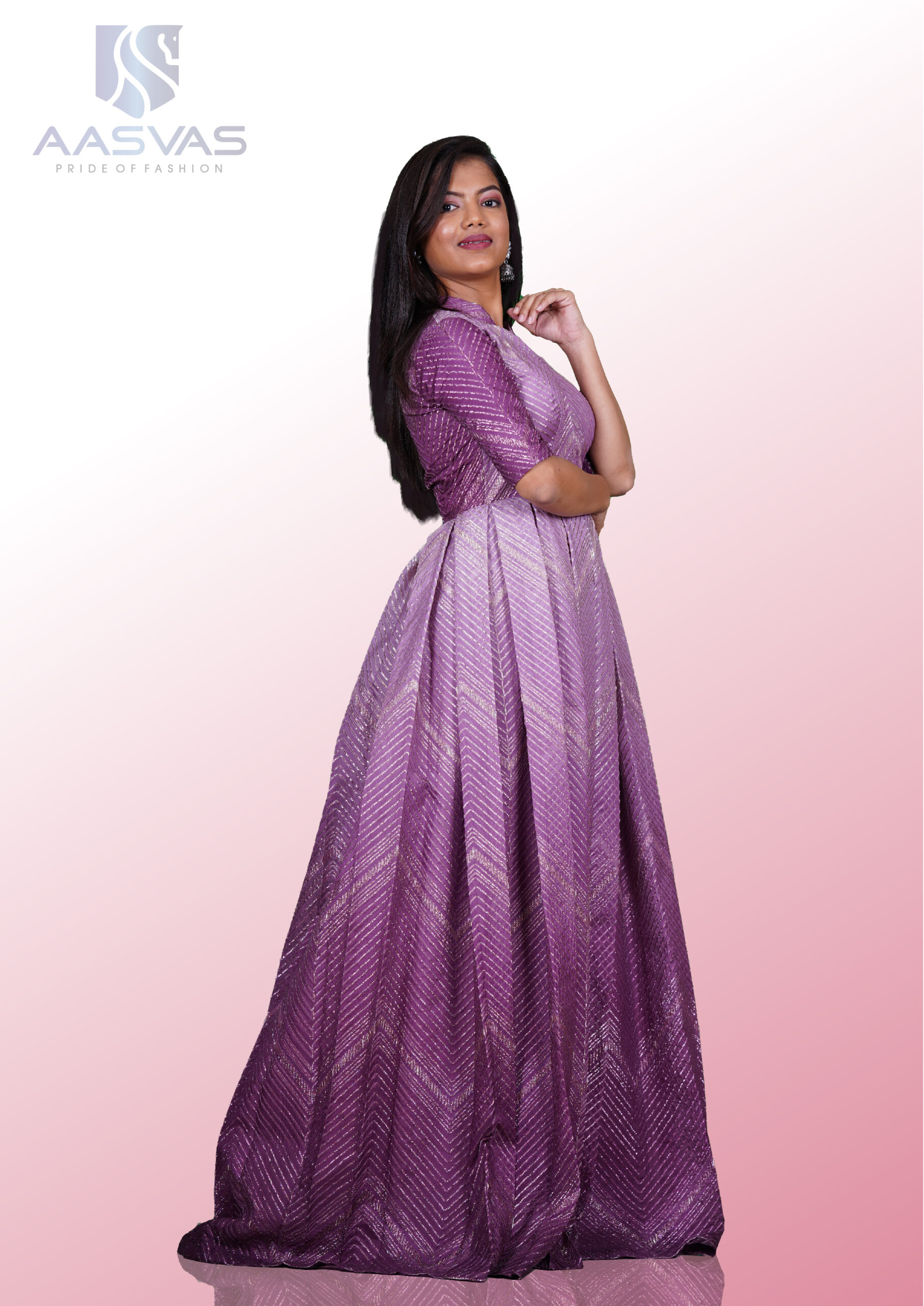 A Ombre Shaded Wine and Lavender Shade Cocktail Gown