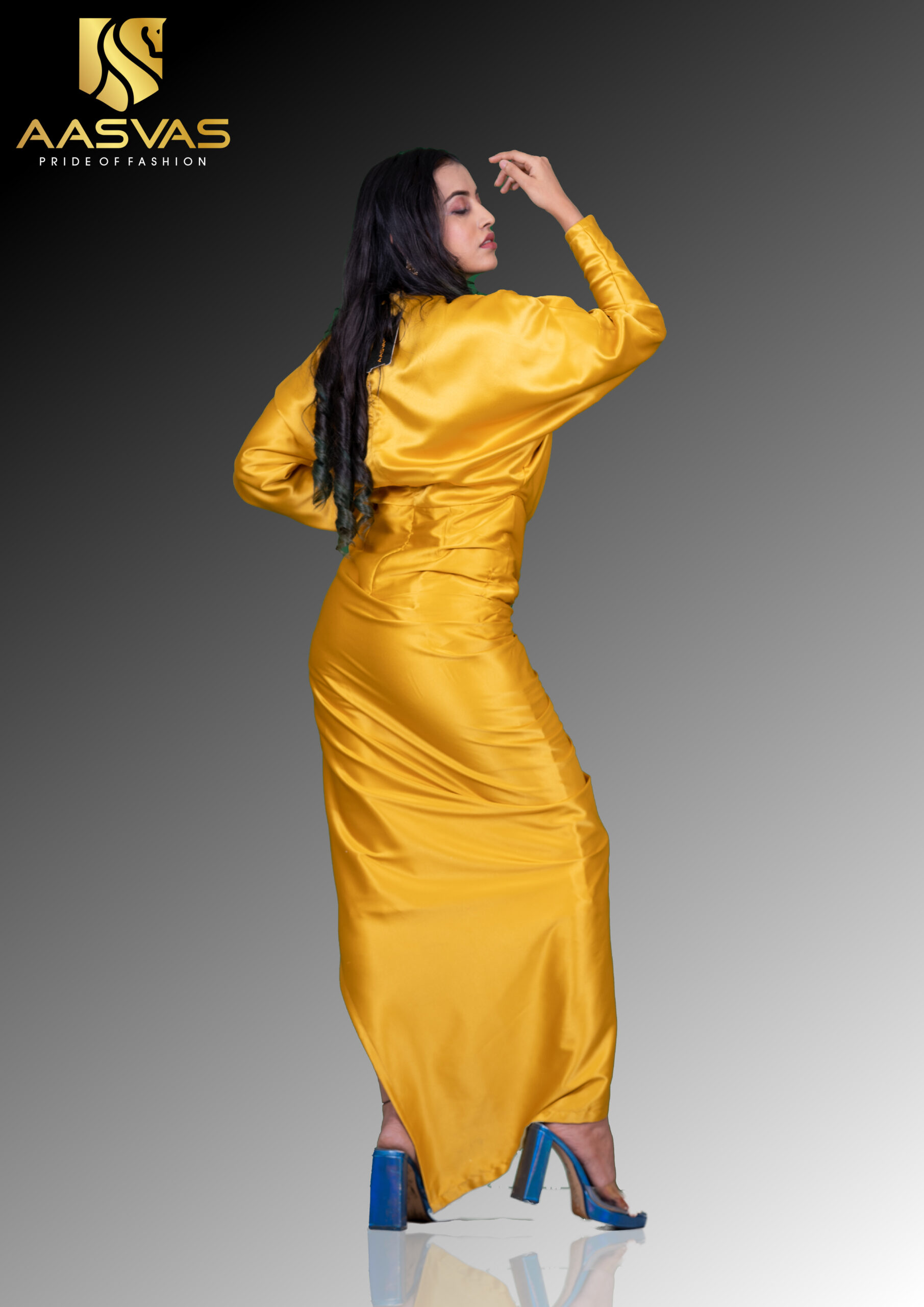 A Yellow Drapped Satin Gown