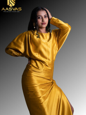 A Yellow Drapped Satin Gown