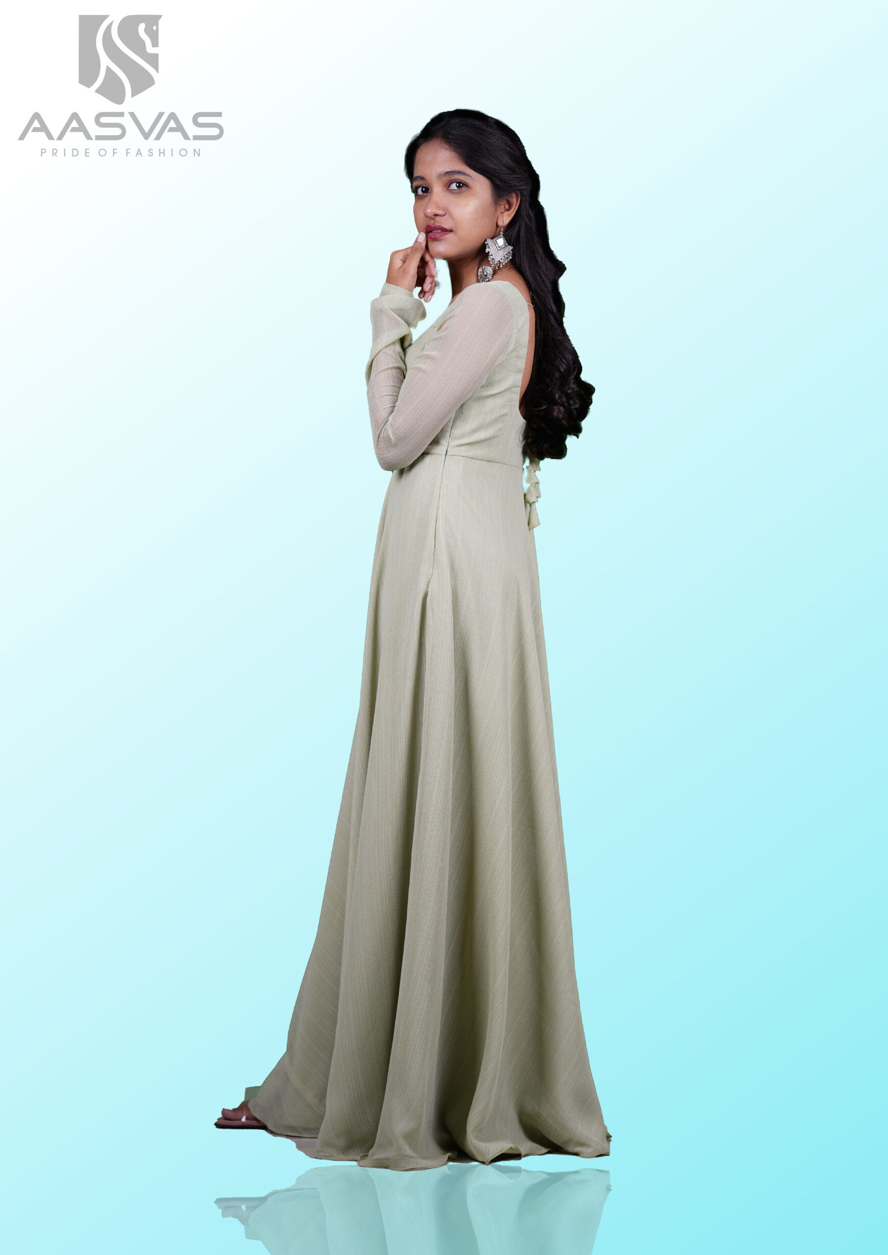 A Pastel Green Anarkali Gown