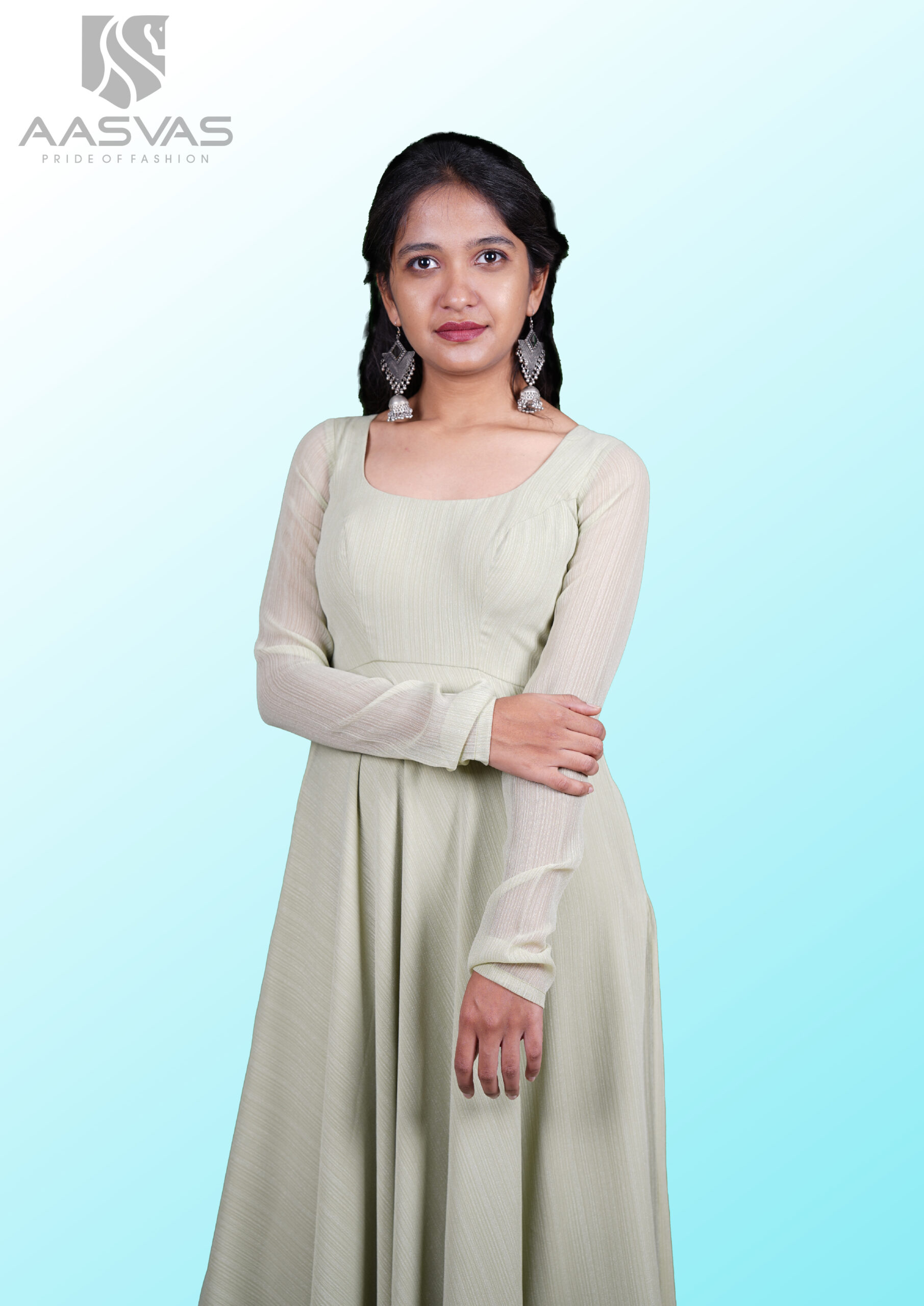 A Pastel Green Anarkali Gown