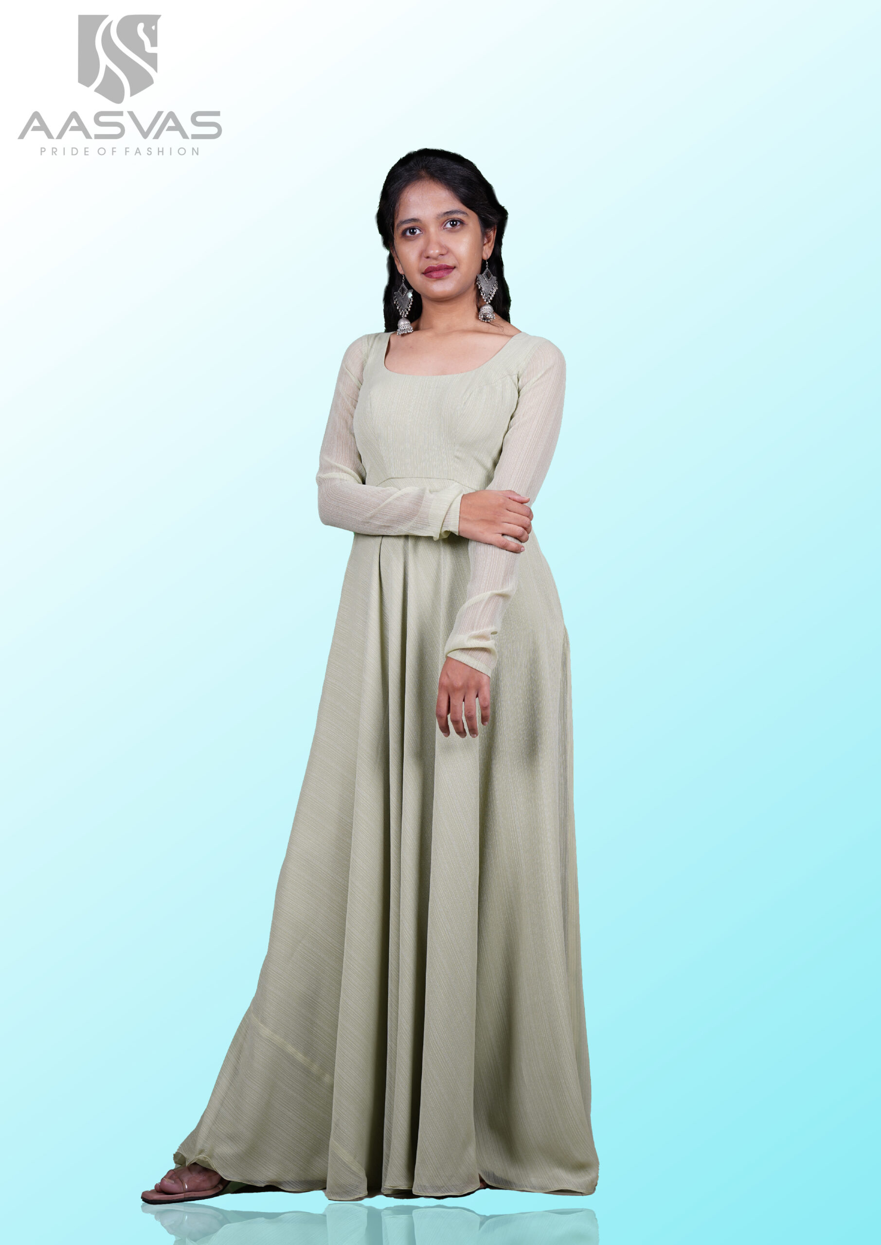 A Pastel Green Anarkali Gown