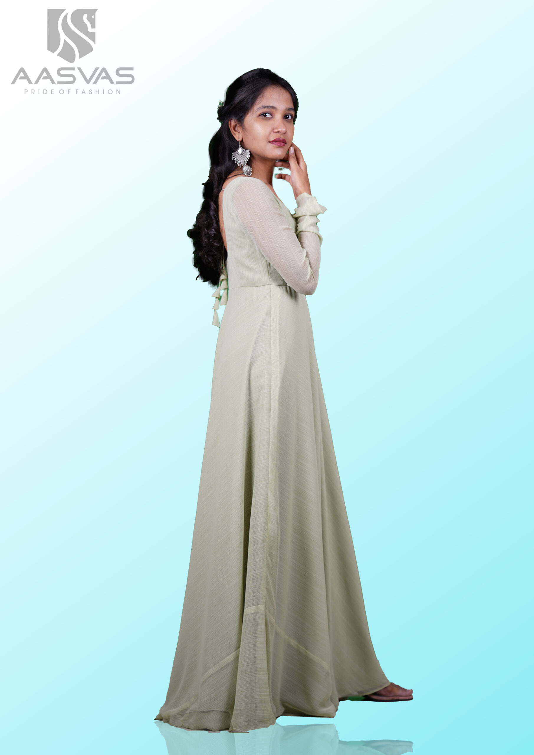 A Pastel Green Anarkali Gown