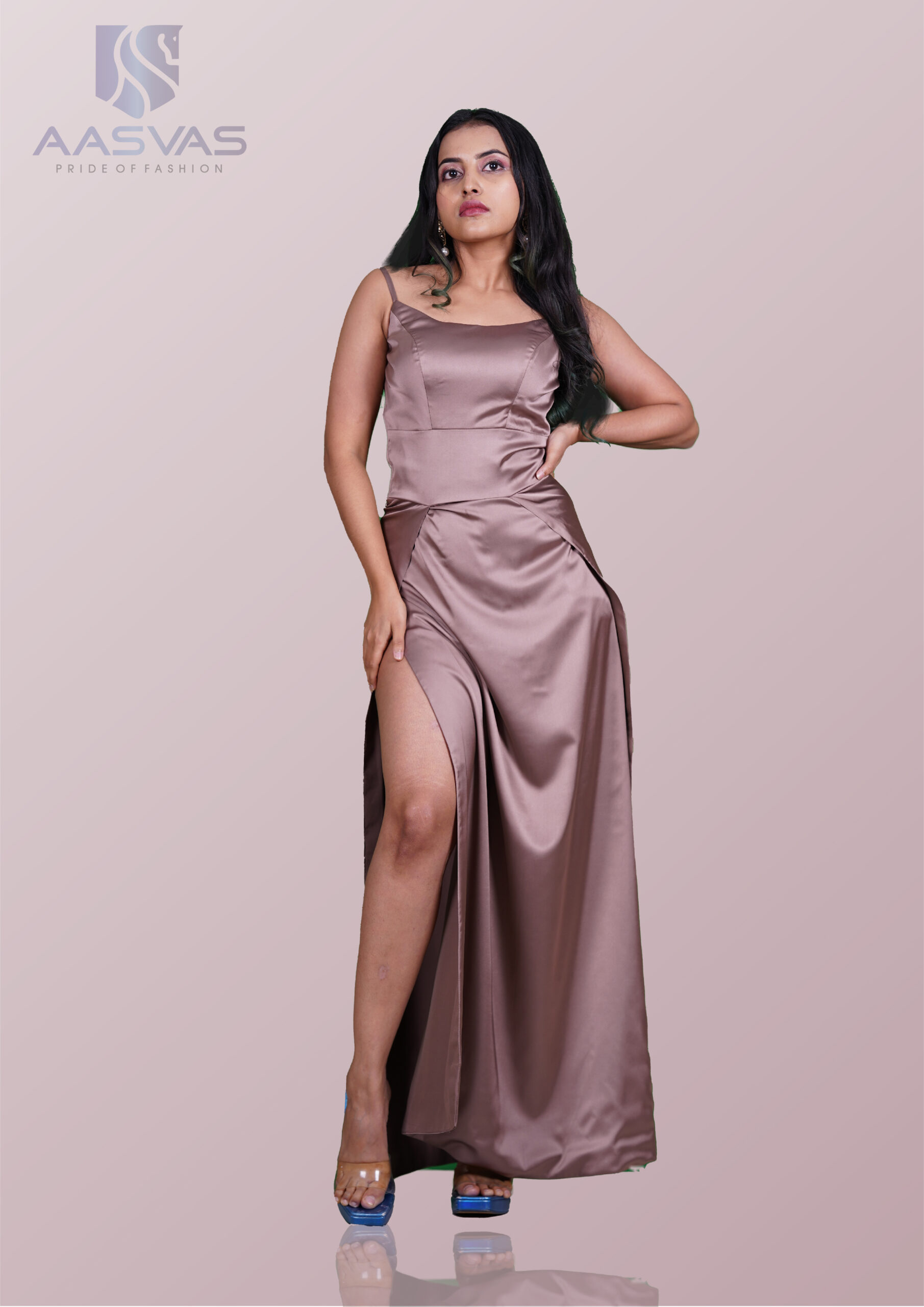 A Brown Shade Satin Gown