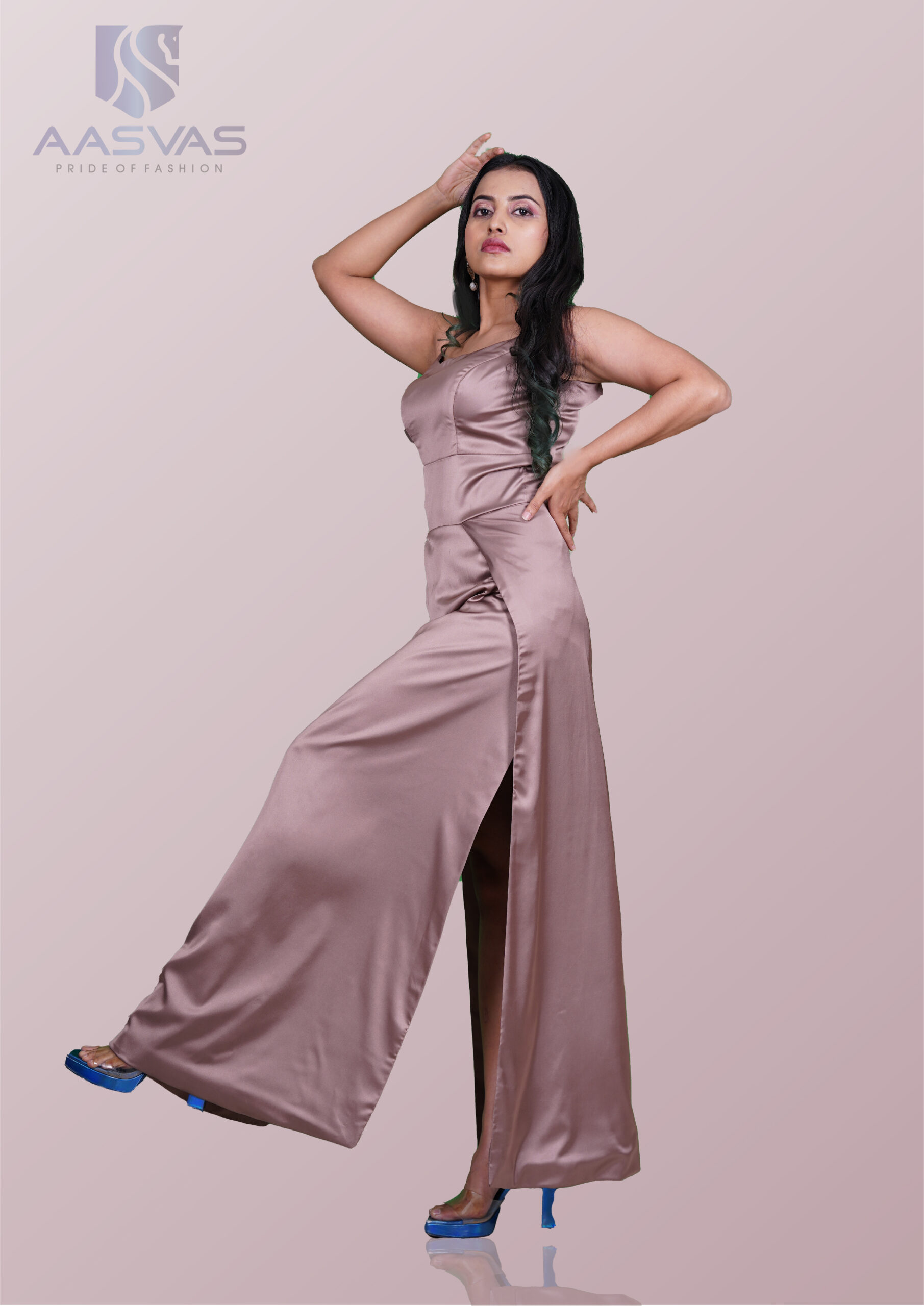 A Brown Shade Satin Gown