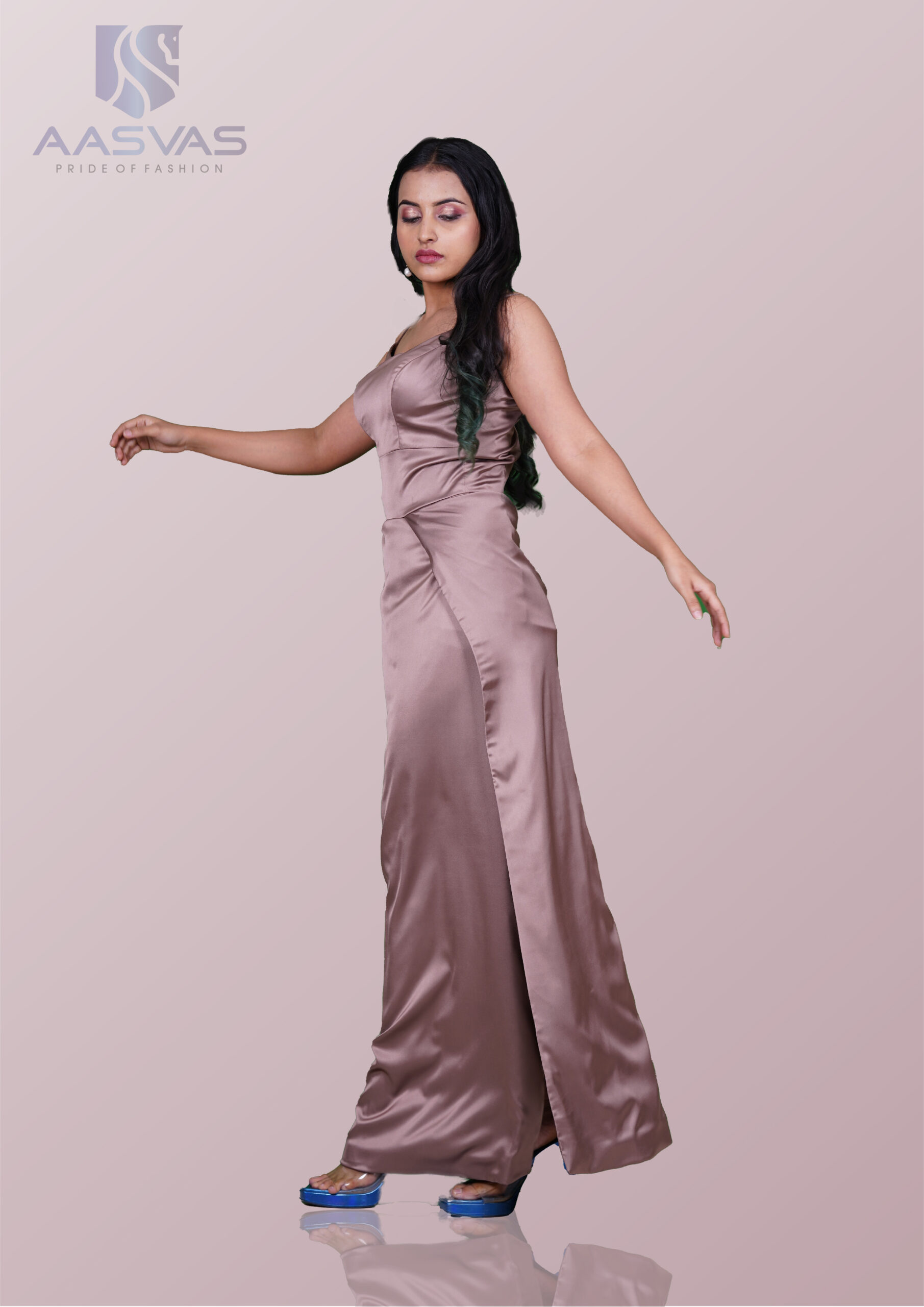 A Brown Shade Satin Gown