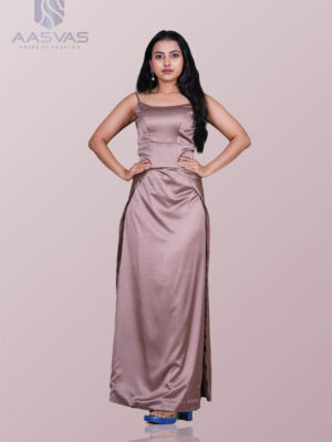 A Brown Shade Satin Gown