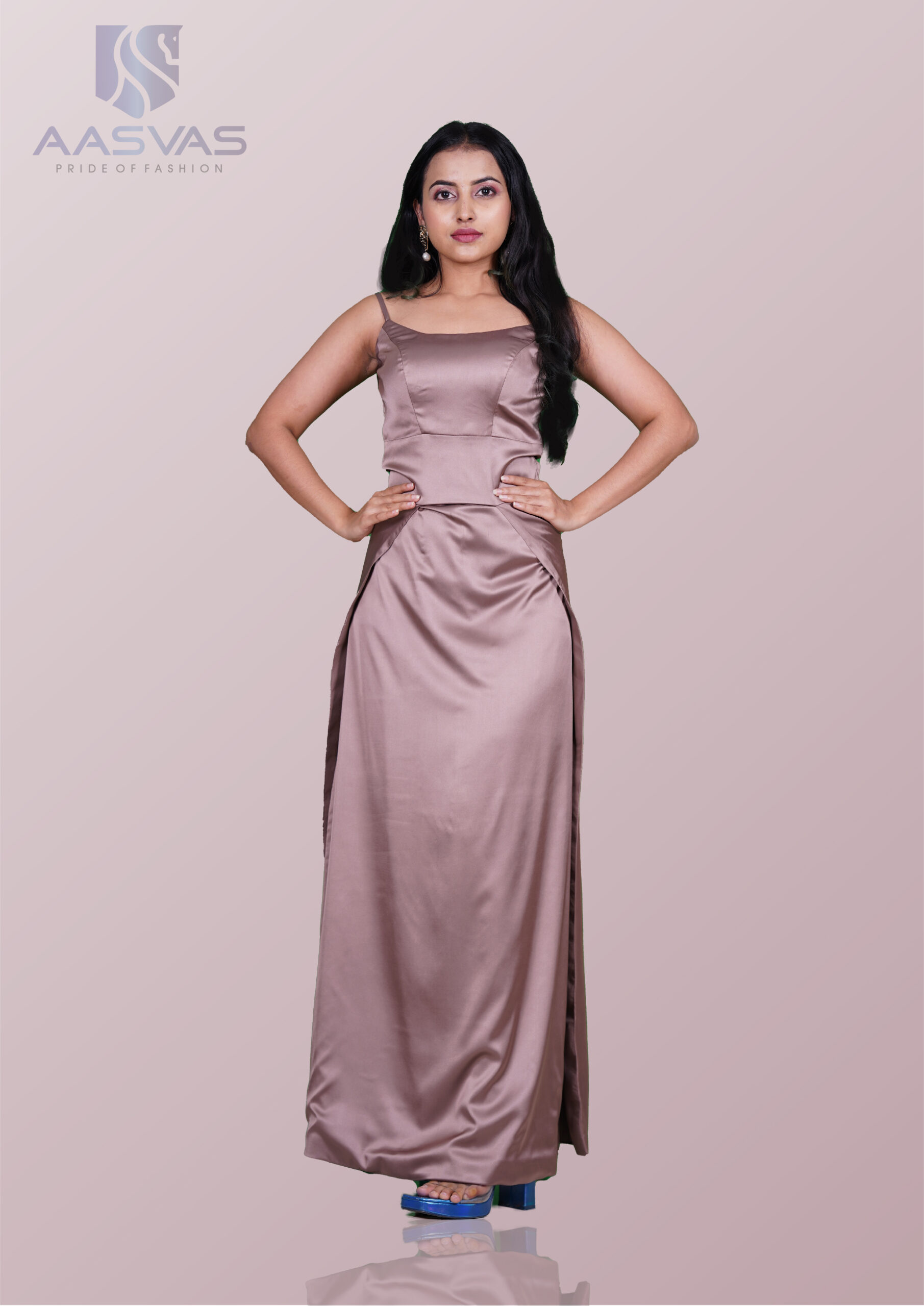 A Brown Shade Satin Gown