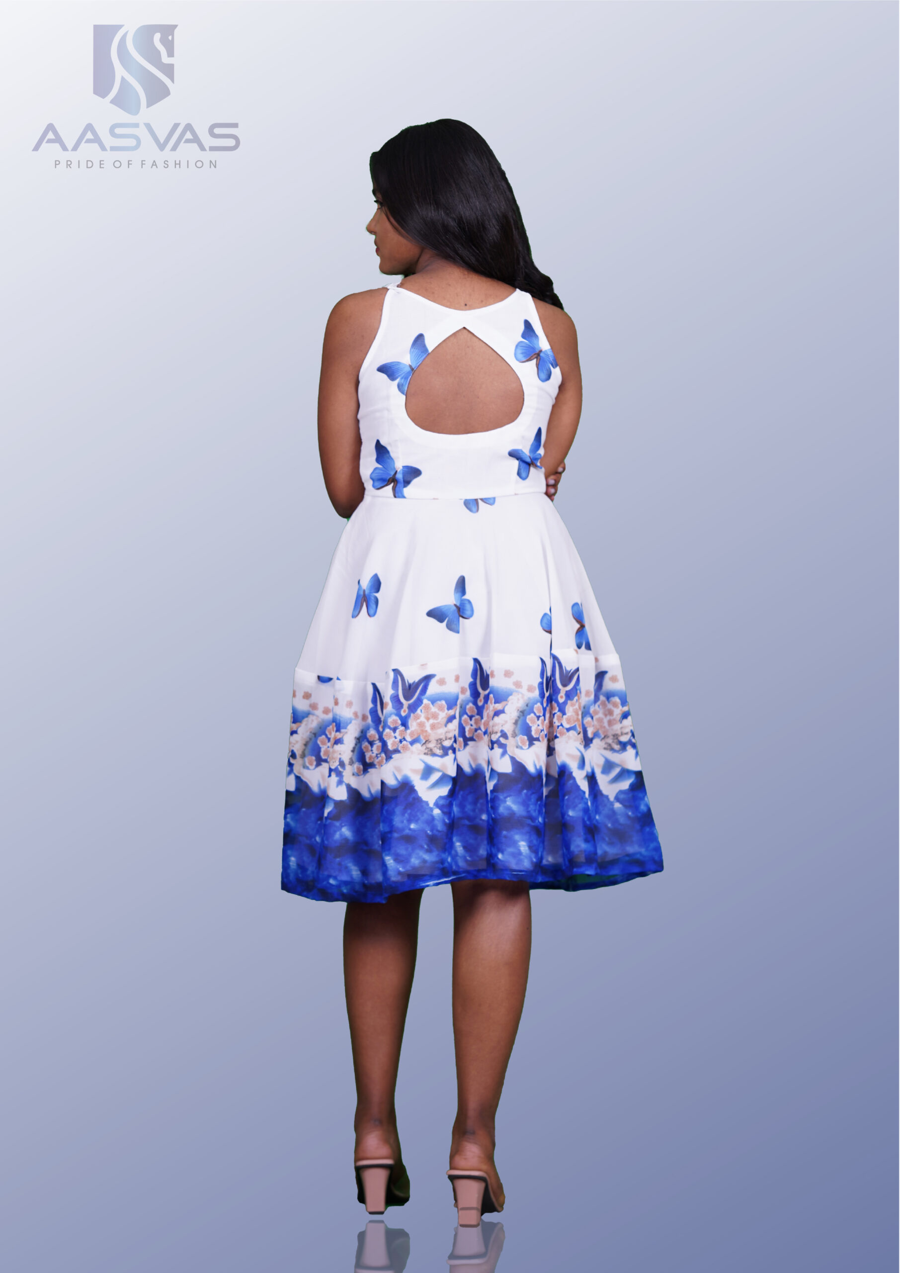 A White and Blue Floral Print Frock