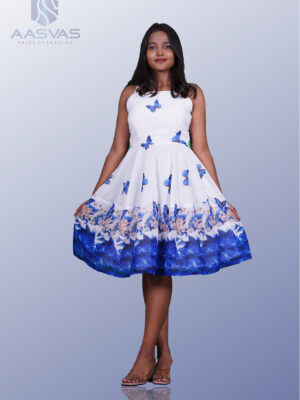 A White and Blue Floral Print Frock